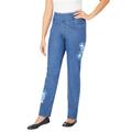 Plus Size Women's Flex-Fit Pull-On Straight-Leg Jean by Woman Within in Medium Stonewash Flower (Size 36 T) Jeans
