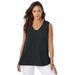 Plus Size Women's Stretch Cotton V-Neck Trapeze Tank by Jessica London in Black Ivory Dot (Size L)