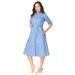 Plus Size Women's Poplin Shirtdress by Jessica London in French Blue Fine Stripe (Size 14 W)