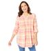 Plus Size Women's Pintucked Flannel Shirt by Woman Within in Sweet Coral Plaid (Size L)