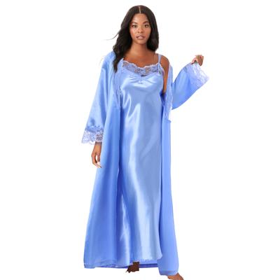 Plus Size Women's The Luxe Satin Long Peignoir Set by Amoureuse in French Blue (Size 4X) Pajamas
