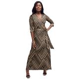 Plus Size Women's Pullover Wrap Knit Maxi Dress by The London Collection in New Khaki Brushstroke Chevron (Size 20 W)