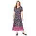 Plus Size Women's Short-Sleeve Crinkle Dress by Woman Within in Navy Garden Border (Size 1X)