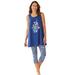 Plus Size Women's Scoopneck Tank & Capri Legging PJ Set by Dreams & Co. in Evening Blue Floral (Size 34/36) Pajamas