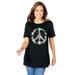 Plus Size Women's Graphic Tee by Woman Within in Black Peace Sign (Size 18/20) Shirt