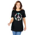 Plus Size Women's Graphic Tee by Woman Within in Black Peace Sign (Size 26/28) Shirt