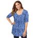Plus Size Women's Pleated Tunic by Jessica London in French Blue Shadow Leopard (Size 12) Long Shirt