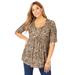 Plus Size Women's Pleated Tunic by Jessica London in New Khaki Shadow Leopard (Size 18/20) Long Shirt