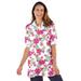 Plus Size Women's Elbow Short-Sleeve Polo Tunic by Woman Within in White Tropical (Size M) Polo Shirt