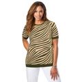 Plus Size Women's Fine Gauge Crewneck Shell by Jessica London in Dark Olive Zebra (Size 18/20) Short Sleeve Sweater