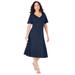 Plus Size Women's Ultimate Ponte Seamed Flare Dress by Roaman's in Navy (Size 16 W)