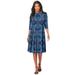 Plus Size Women's Ultrasmooth® Fabric Boatneck Swing Dress by Roaman's in Blue Mirrored Medallion (Size 14/16)