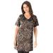 Plus Size Women's Short-Sleeve V-Neck Ultimate Tunic by Roaman's in Chocolate Beige Animal (Size 2X) Long T-Shirt Tee