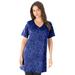 Plus Size Women's Short-Sleeve V-Neck Ultimate Tunic by Roaman's in Navy Blue Animal (Size 5X) Long T-Shirt Tee