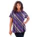 Plus Size Women's Swing Ultimate Tee with Keyhole Back by Roaman's in Navy Watercolor Stripe (Size 3X) Short Sleeve T-Shirt