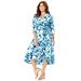 Plus Size Women's Easy Faux Wrap Dress by Catherines in Navy Floral Burst (Size 0XWP)