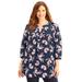 Plus Size Women's Georgette Pintuck Tunic by Catherines in Navy Graphic Floral (Size 0X)