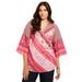 Plus Size Women's Faux-Wrap Kimono Top by June+Vie in Pink Patchwork Stripe (Size 14/16)