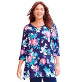 Plus Size Women's Seasonless Swing Tunic by Catherines in Navy Watercolor Floral (Size 1X)