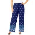 Plus Size Women's Ultrasmooth® Fabric Wide-Leg Pant by Roaman's in Blue Border Print (Size 6X) Stretch Jersey