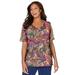 Plus Size Women's Suprema® Short Sleeve V-Neck Tee by Catherines in Grape Leaf Tropical (Size 2XWP)
