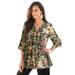 Plus Size Women's Tara Pleated Big Shirt by Roaman's in Olive Watercolor Flower (Size 30 W) Top