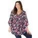 Plus Size Women's Bejeweled Pleated Blouse by Catherines in Multi Paisley Floral (Size 3X)