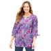 Plus Size Women's Georgette Buttonfront Tie Sleeve Cafe Blouse by Catherines in Pink Burst Painted Paisley (Size 1XWP)