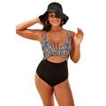 Plus Size Women's Cut Out Underwire One Piece Swimsuit by Swimsuits For All in Black White Abstract (Size 26)