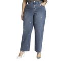 Plus Size Women's High Rise Loose Grommet Jean by ELOQUII in Medium Wash (Size 18)