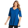 Plus Size Women's Elbow Sleeve V-Neck Fit and Flare Tunic by Woman Within in Bright Cobalt (Size 2X)