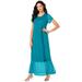 Plus Size Women's Mesh Detail Crewneck Dress by Roaman's in Deep Turquoise (Size 34 W)