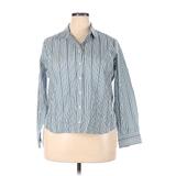 Lands' End Long Sleeve Button Down Shirt: Blue Stripes Tops - Women's Size 18 Petite