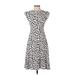 Ann Taylor LOFT Casual Dress - A-Line Crew Neck Short sleeves: White Leopard Print Dresses - Women's Size 0 Petite