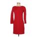J.Crew Factory Store Casual Dress - Sheath Crew Neck 3/4 sleeves: Red Solid Dresses - Women's Size 2X-Small