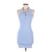 Blush Boutique Casual Dress - Bodycon High Neck Sleeveless: Blue Solid Dresses - Women's Size Large