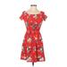 rue21 Casual Dress - A-Line Boatneck Short sleeves: Red Floral Dresses - Women's Size Medium