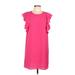 Signature Studio Casual Dress - Mini Crew Neck Short sleeves: Pink Print Dresses - Women's Size Large