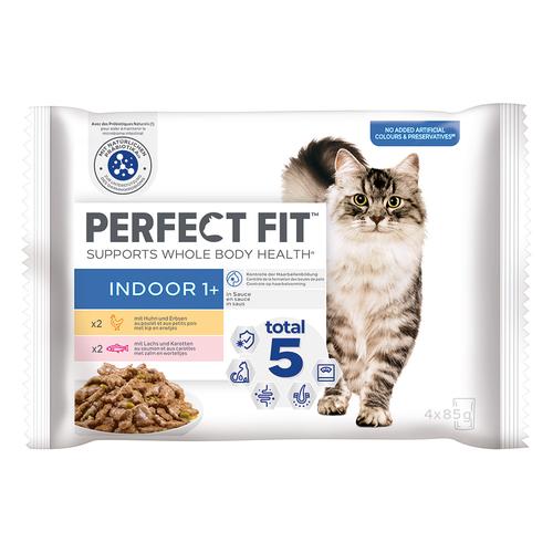 52x 85g Perfect Fit Indoor 1+ Mixpaket: Huhn und Lachs Katzenfutter Nass