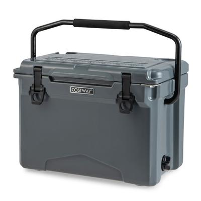 Costway 25 QT Hard Cooler with Aluminum Handle and Integrated Cup Holders-Gray