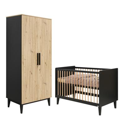 Lit bébé 60x120 armoire 2 portes noir naturel