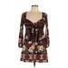 Janette Fashion JOHN 3 Plunge 3/4 sleeves:16 Casual Dress - A-Line Plunge 3/4 sleeves: Brown Floral Dresses - Women's Size Medium
