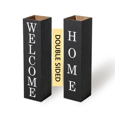 30"H Wooden Welcome Porch Sign Rustic Double Sided Box-shaped "WELCOME, Home" Planter for Front Porch Decor by Glitzhome