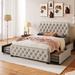 Upholstered Platform Bed with 4 Drawers, Button Tufted Headboard and Footboard Sturdy Metal Support