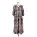 Sea New York Casual Dress - Midi V Neck Short sleeves: Gray Plaid Dresses - Women's Size 6