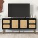 TV Stand Media Storage Cabinets for TVs Up to 70'', Television Cabinet TV Console Table with Rattan Door for Living Room, Black
