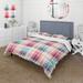 Designart "Blue And Pink Funky Retro Plaids Pattern" Pink Plaid Bed Cover Set With 2 Shams