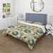 Designart "Retro Blue And Beige Floral Kaleidoscope" Beige Floral Bedding Cover Set With 2 Shams