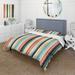 Designart "Pink And Blue Nostalgia Striped Pattern" Blue Modern Bed Cover Set With 2 Shams