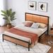 Modern Rattan Platform Bed Frame with Headboard LED light